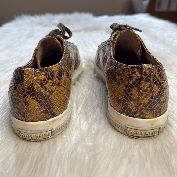 Miu Miu Yellow Python Print Leather Studded Toe Cap Sneakers - Picture 5 of 11